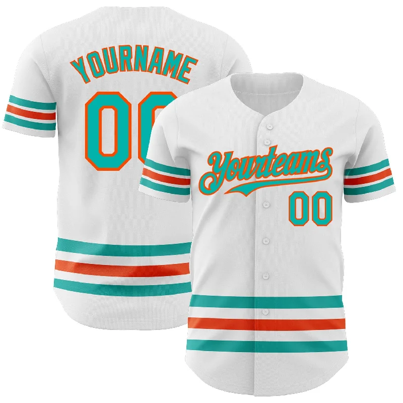 Baseball Jerseys With Special Edition Designs-Custom White Aqua-Orange Line Authentic Baseball Jersey