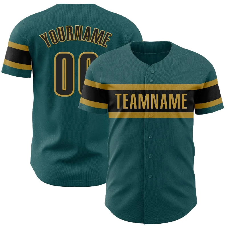 Custom Baseball Jerseys For Special Events-Custom Midnight Green Black-Old Gold Authentic Baseball Jersey