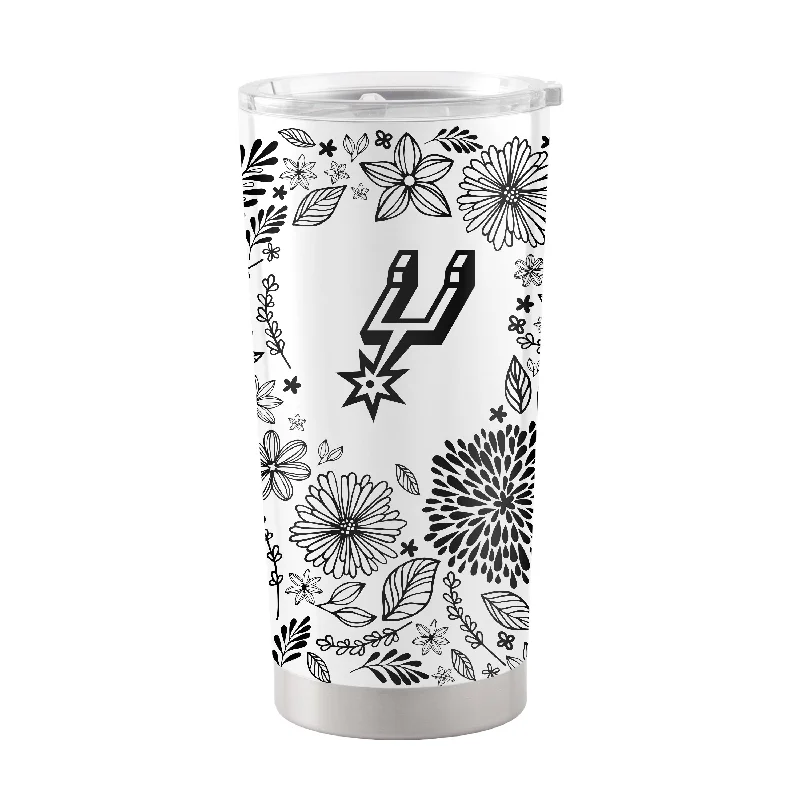 Team Mugs With Team Photos & Logos-San Antonio Spurs 20oz Botanical Stainless Steel Tumbler