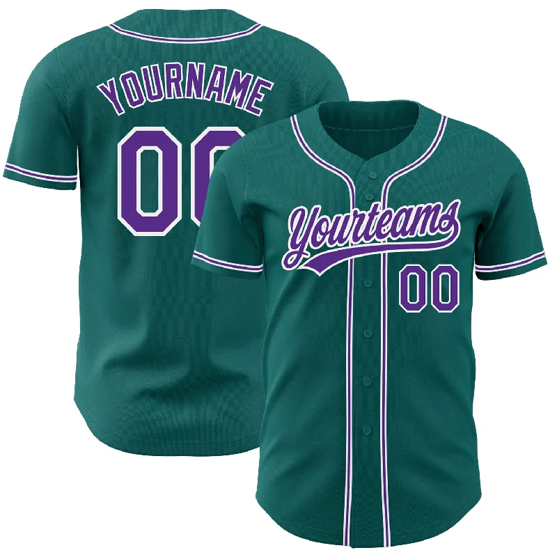 Custom Baseball Jerseys For College Sports-Custom Teal Purple-White Authentic Baseball Jersey