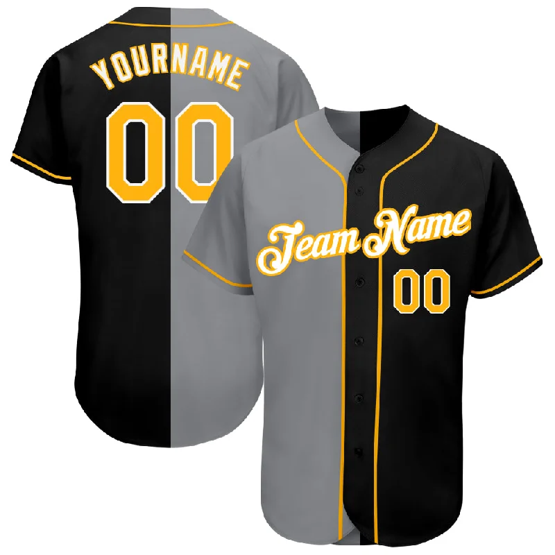 Custom Baseball Jerseys For Fundraiser Auctions-Custom Black Gold-Gray Authentic Split Fashion Baseball Jersey