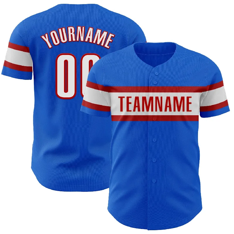 Custom Baseball Jerseys With Names & Designs-Custom Thunder Blue White-Red Authentic Baseball Jersey