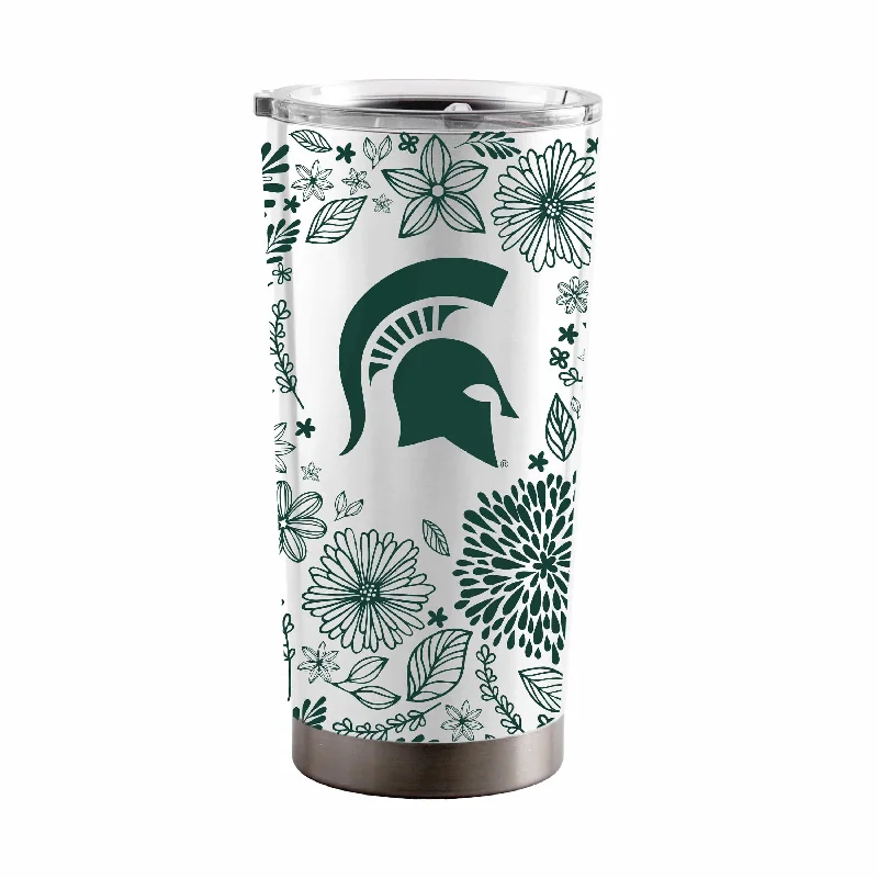 Custom Team Mugs For Local Teams-Michigan State 20oz Botanical Stainless Steel Tumbler