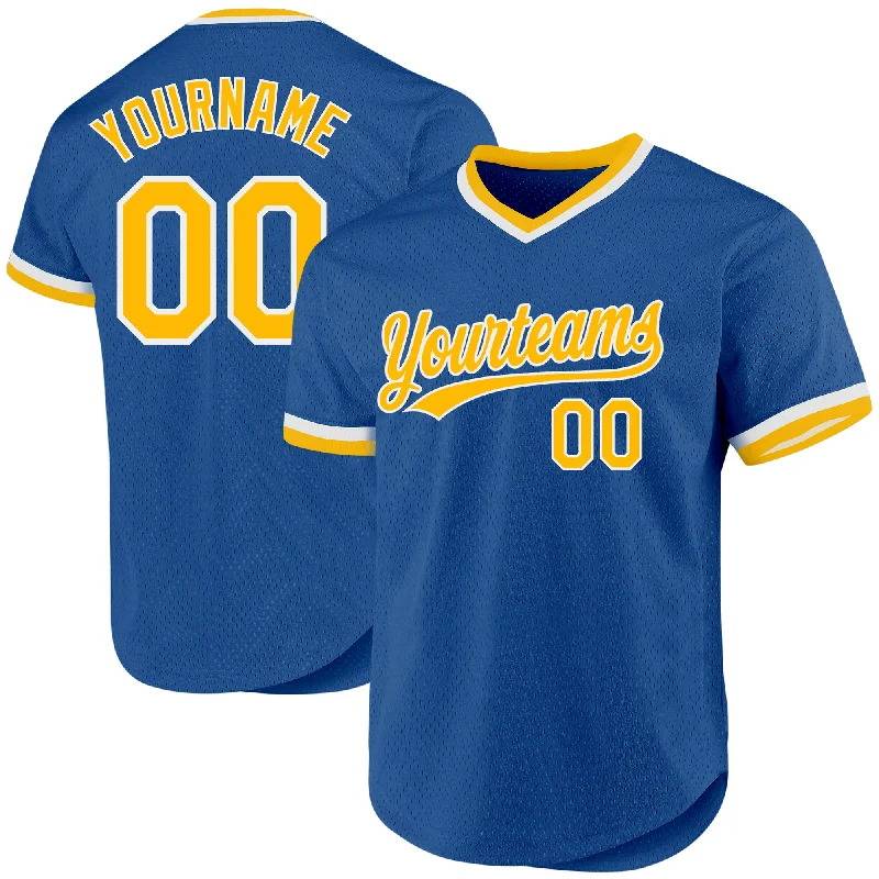 Custom Baseball Jerseys-Custom Blue Gold-White Authentic Throwback Baseball Jersey