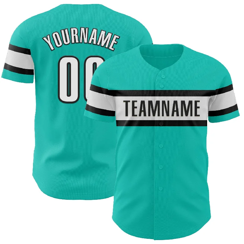 Baseball Jerseys With Custom Printing for Sponsors-Custom Aqua White-Black Authentic Baseball Jersey