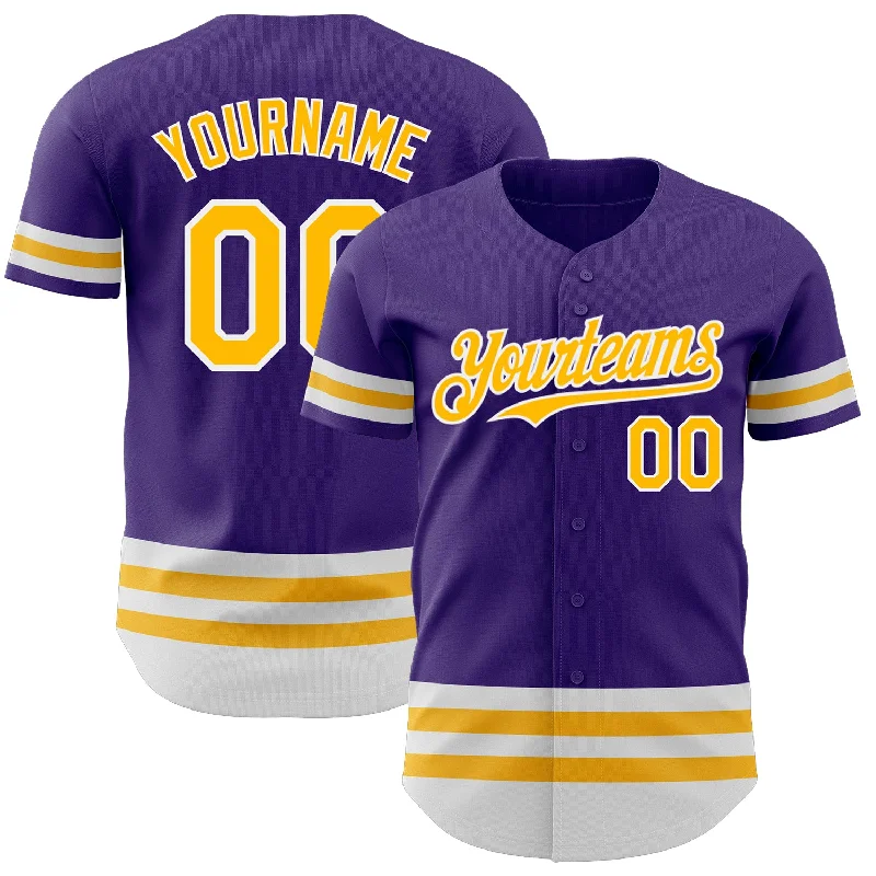 Custom Baseball Jerseys For Sports Leagues-Custom Purple Gold-White Line Authentic Baseball Jersey