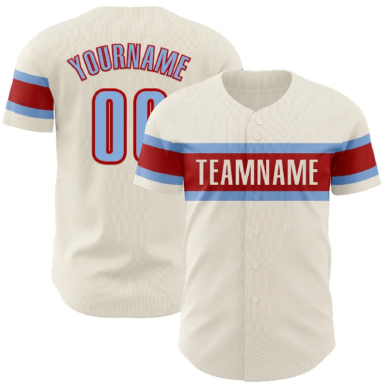 Personalized Baseball Jerseys For Tournaments-Custom Cream Light Blue-Red Authentic Baseball Jersey