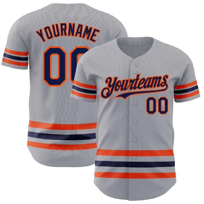 Personalized Baseball Jerseys For Competitive Teams-Custom Gray Navy-Orange Line Authentic Baseball Jersey