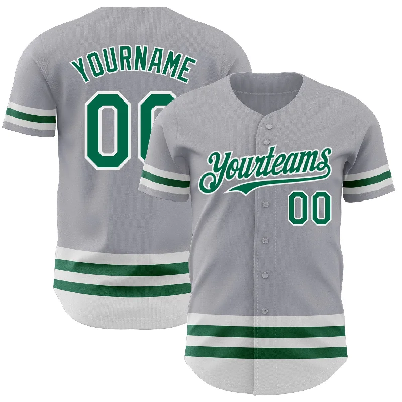 Baseball Jerseys For Special Charity Events-Custom Gray Kelly Green-White Line Authentic Baseball Jersey