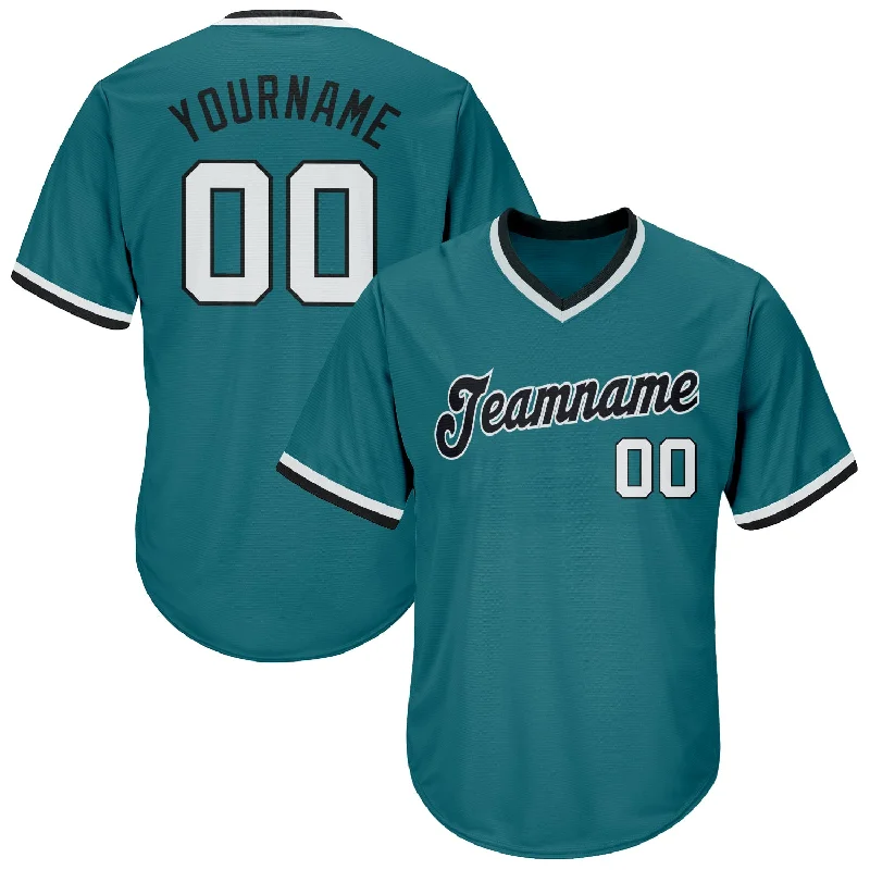 Baseball Jerseys With Player Stats & Custom Designs-Custom Aqua White-Black Authentic Throwback Rib-Knit Baseball Jersey Shirt