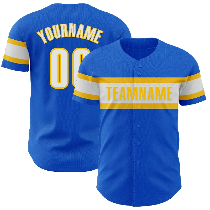 Custom Baseball Jerseys For College Teams-Custom Thunder Blue White-Yellow Authentic Baseball Jersey