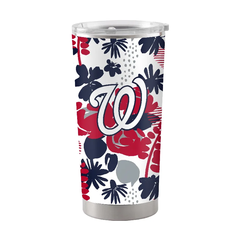 Custom Team Mugs For Fan Gifts-Washington Nationals 20oz Floral Stainless Steel Tumbler