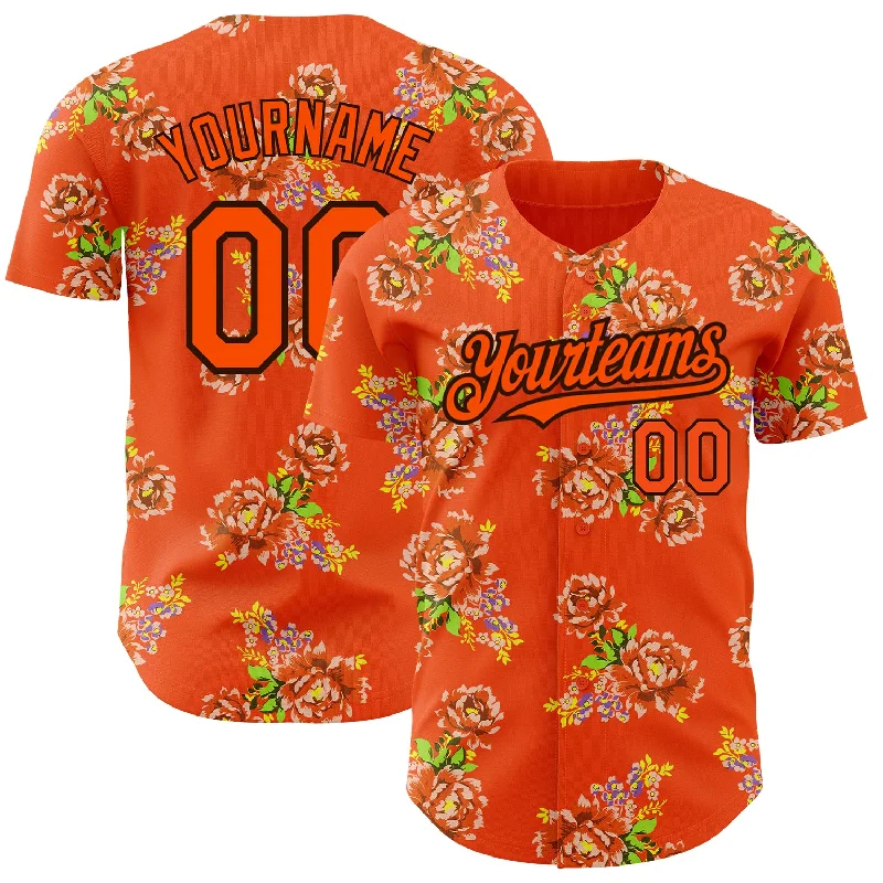 Personalized Baseball Jerseys For Gift Giving-Custom Orange Black 3D Pattern Design Northeast China Big Flower Authentic Baseball Jersey