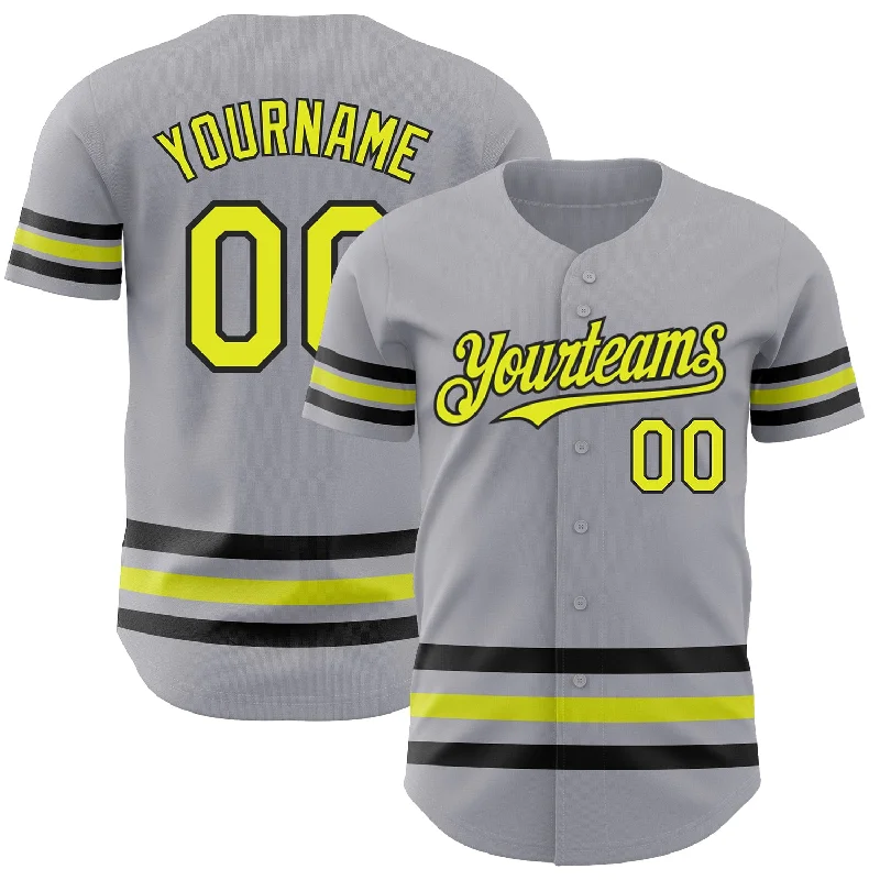 Custom Baseball Jerseys For Major League Teams-Custom Gray Neon Yellow-Black Line Authentic Baseball Jersey