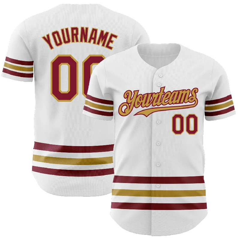 Personalized Baseball Jerseys For Tournaments-Custom White Crimson-Old Gold Line Authentic Baseball Jersey