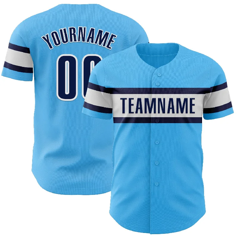 Baseball Jerseys For School Spirit Events-Custom Sky Blue Navy-White Authentic Baseball Jersey