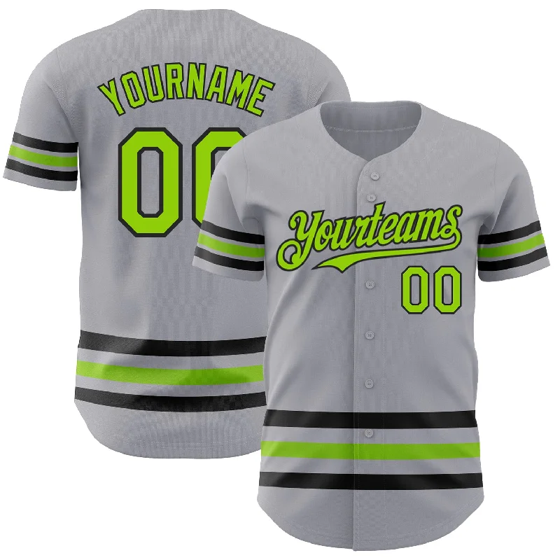 Personalized Baseball Jerseys For Corporate Gifting-Custom Gray Neon Green-Black Line Authentic Baseball Jersey