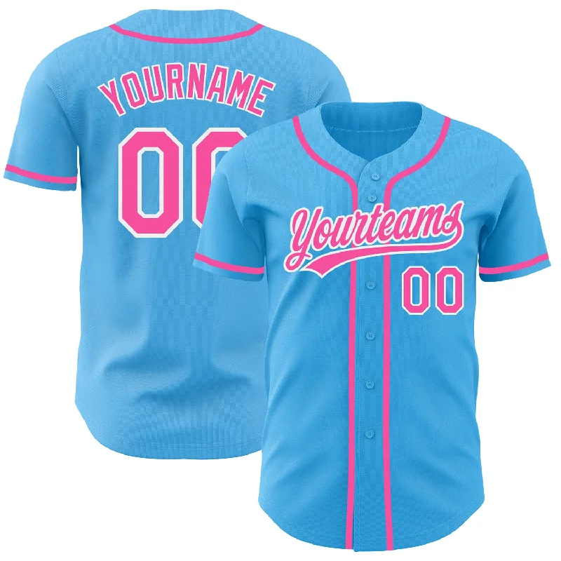 Baseball Jerseys With Custom Patches & Designs-Custom Sky Blue Pink-White Authentic Baseball Jersey