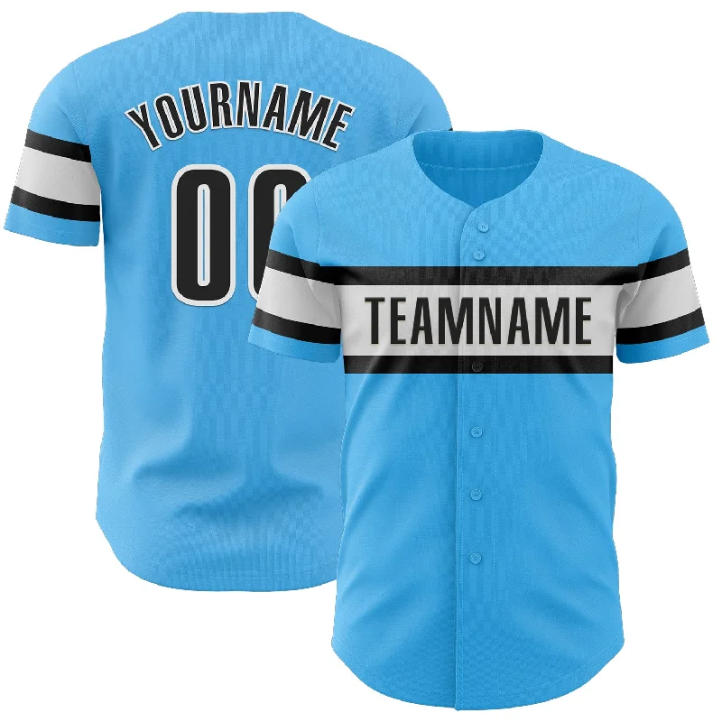 Baseball Jerseys For Corporate Team Building-Custom Sky Blue Black-White Authentic Baseball Jersey