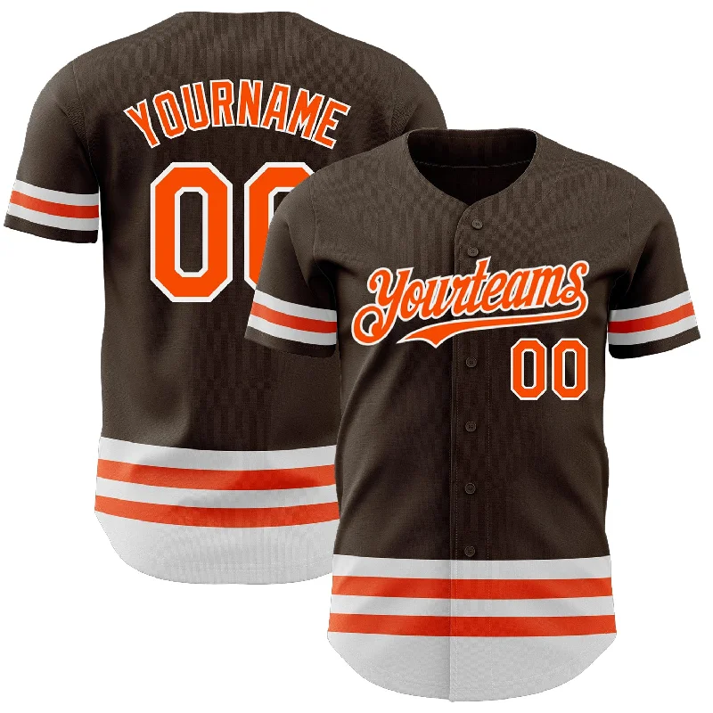 Custom Baseball Jerseys With Player Numbers-Custom Brown Orange-White Line Authentic Baseball Jersey