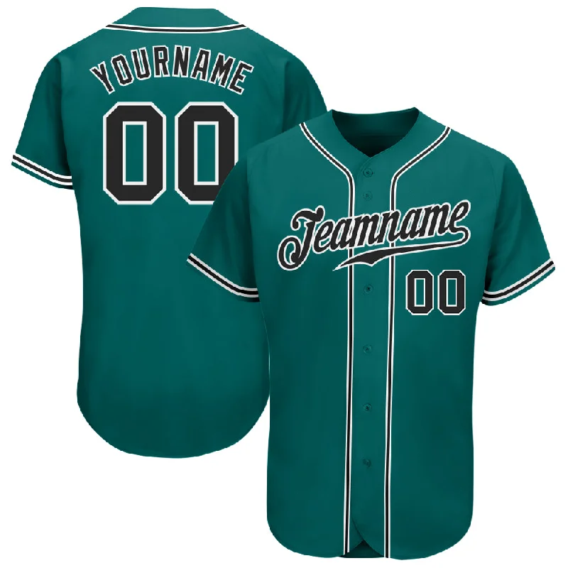 Baseball Jerseys With Player Names & Team Numbers-Custom Teal Black-White Authentic Baseball Jersey