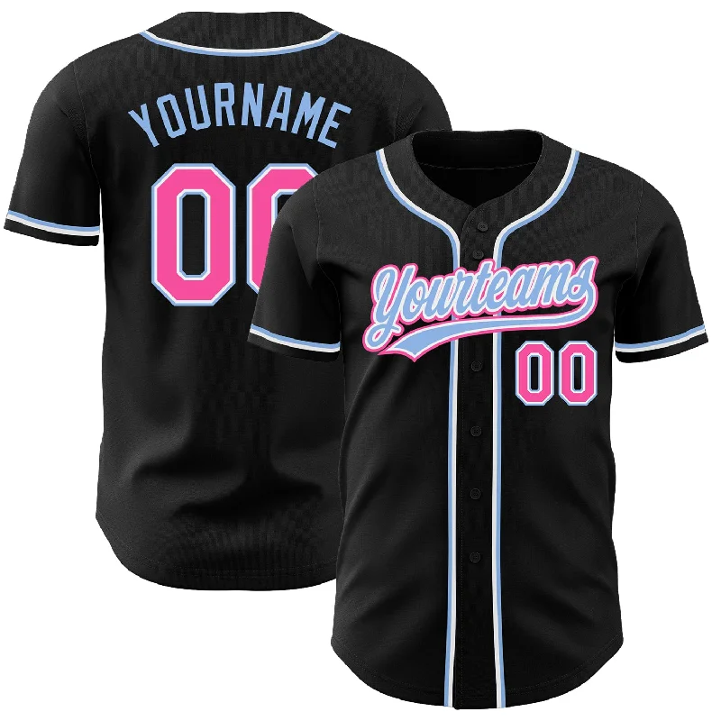 Baseball Jerseys With Custom Fit & Comfort-Custom Black Pink-Light Blue Authentic Baseball Jersey