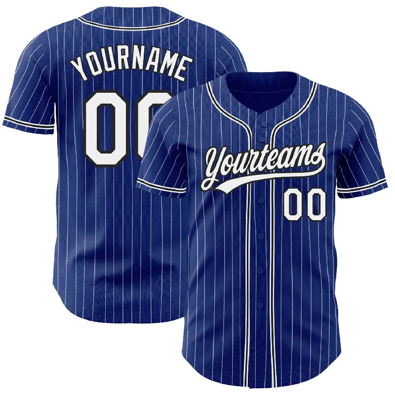 Baseball Jerseys With Custom Design Options-Custom Royal White Pinstripe Black Authentic Baseball Jersey