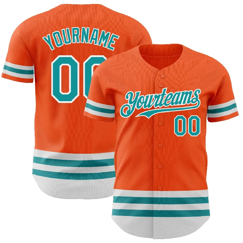 Personalized Baseball Jerseys For College Fundraising-Custom Orange Teal-White Line Authentic Baseball Jersey