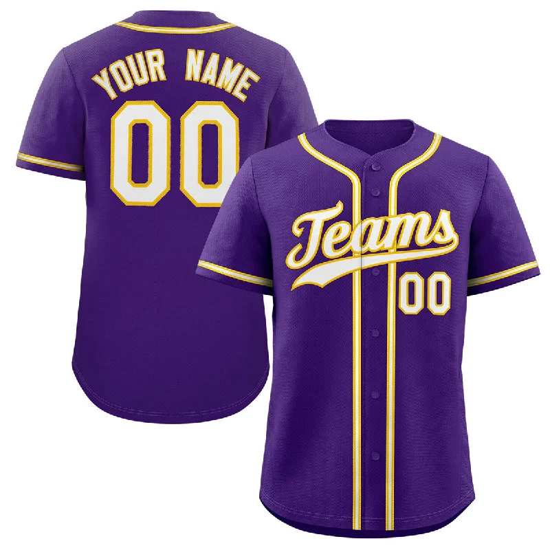 Baseball Jerseys With Special Event Branding-Custom Purple White-Gold Classic Style Authentic Baseball Jersey