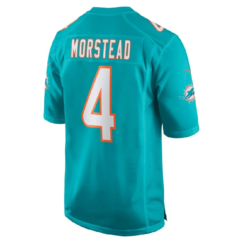 Rugby Jerseys With Custom Font Options-M.Dolphins #4 Thomas Morstead Aqua Game Jersey Stitched American Football Jerseys