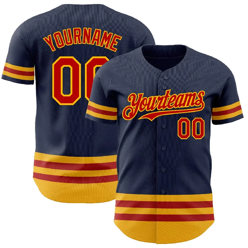 Custom Baseball Jerseys For Regional Tournaments-Custom Navy Red-Gold Line Authentic Baseball Jersey