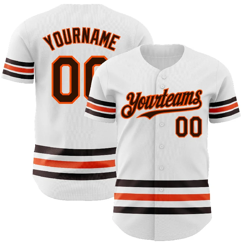 Custom Baseball Jerseys For Charity Events-Custom White Brown-Orange Line Authentic Baseball Jersey