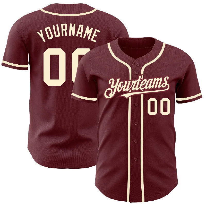 Personalized Baseball Jerseys For Limited Editions-Custom Burgundy Cream Authentic Baseball Jersey