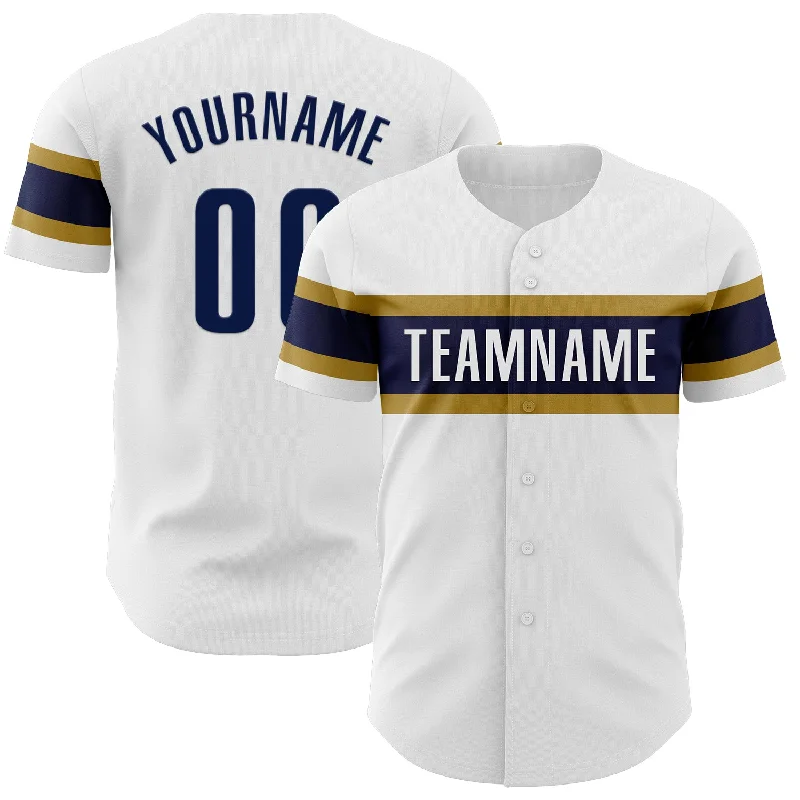 Personalized Baseball Jerseys For Club Competitions-Custom White Navy-Old Gold Authentic Baseball Jersey