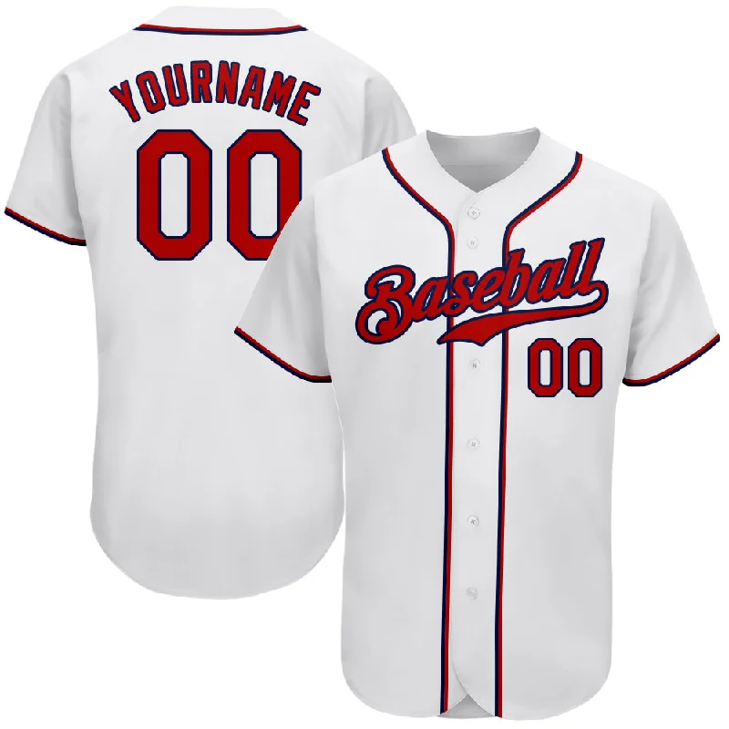 Personalized Baseball Jerseys For Off-Field Wear-Custom White Red-Navy Authentic Baseball Jersey