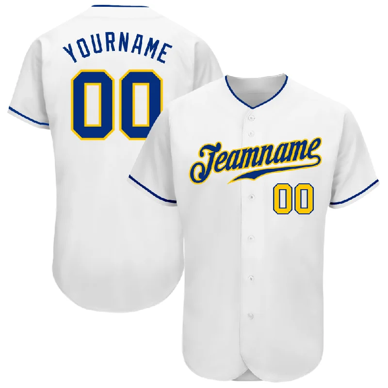 Custom Baseball Jerseys For Club Teams-Custom White Royal-Gold Authentic Baseball Jersey