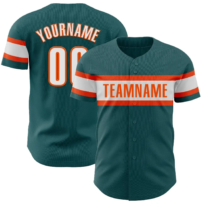 Custom Baseball Jerseys For Team Fundraisers-Custom Midnight Green White-Orange Authentic Baseball Jersey