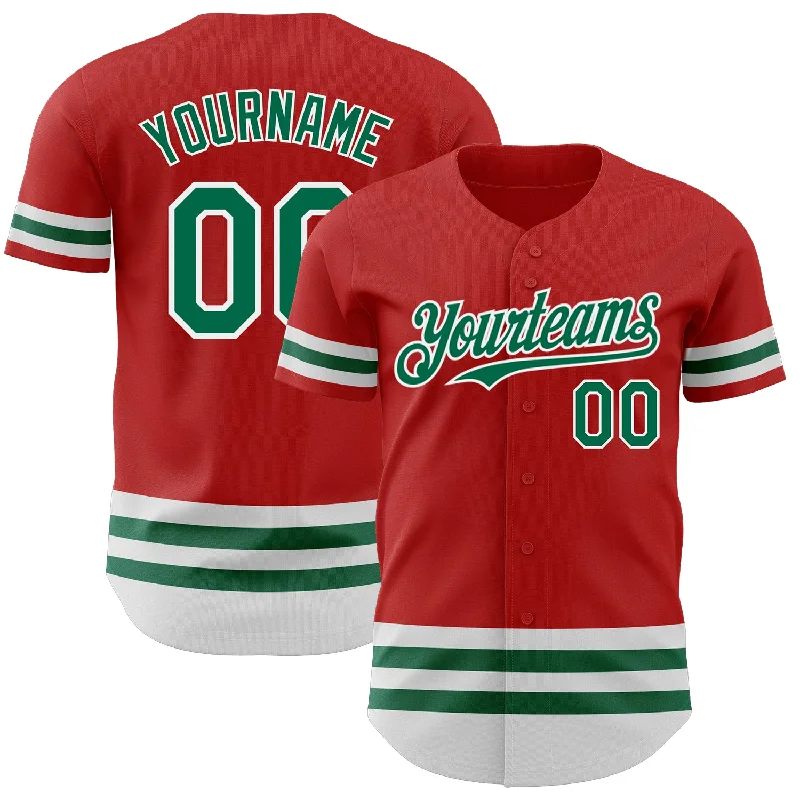 Custom Baseball Jerseys With Custom Back Designs-Custom Red Kelly Green-White Line Authentic Baseball Jersey