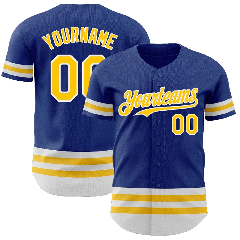 Custom Baseball Jerseys For Club Teams-Custom Royal Yellow-White Line Authentic Baseball Jersey