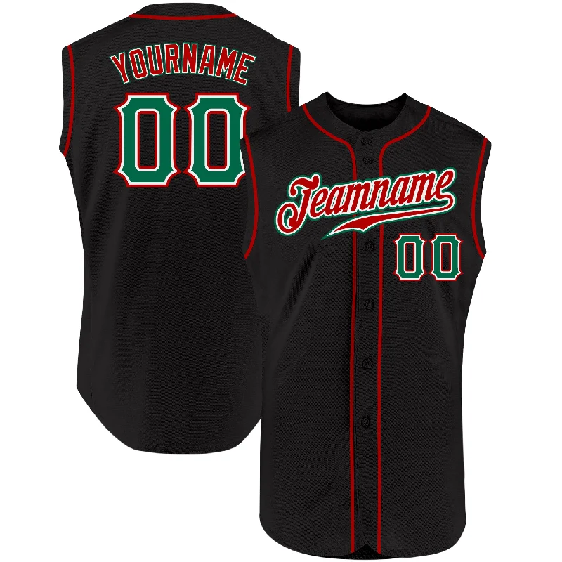 Personalized Baseball Jerseys For Club Competitions-Custom Black Kelly Green-Red Authentic Sleeveless Baseball Jersey