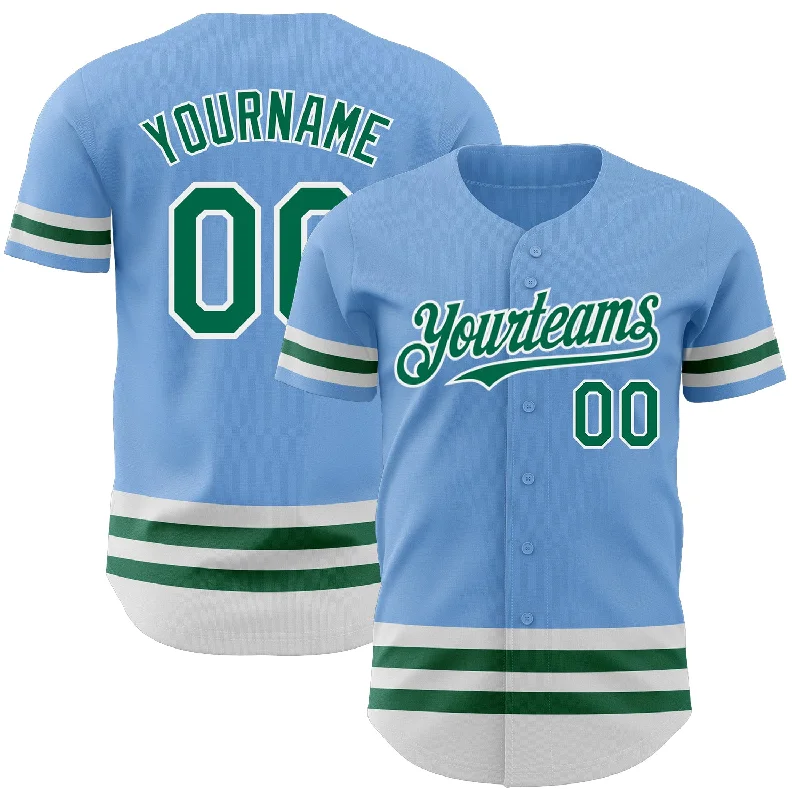 Personalized Baseball Jerseys For School Teams-Custom Light Blue Kelly Green-White Line Authentic Baseball Jersey