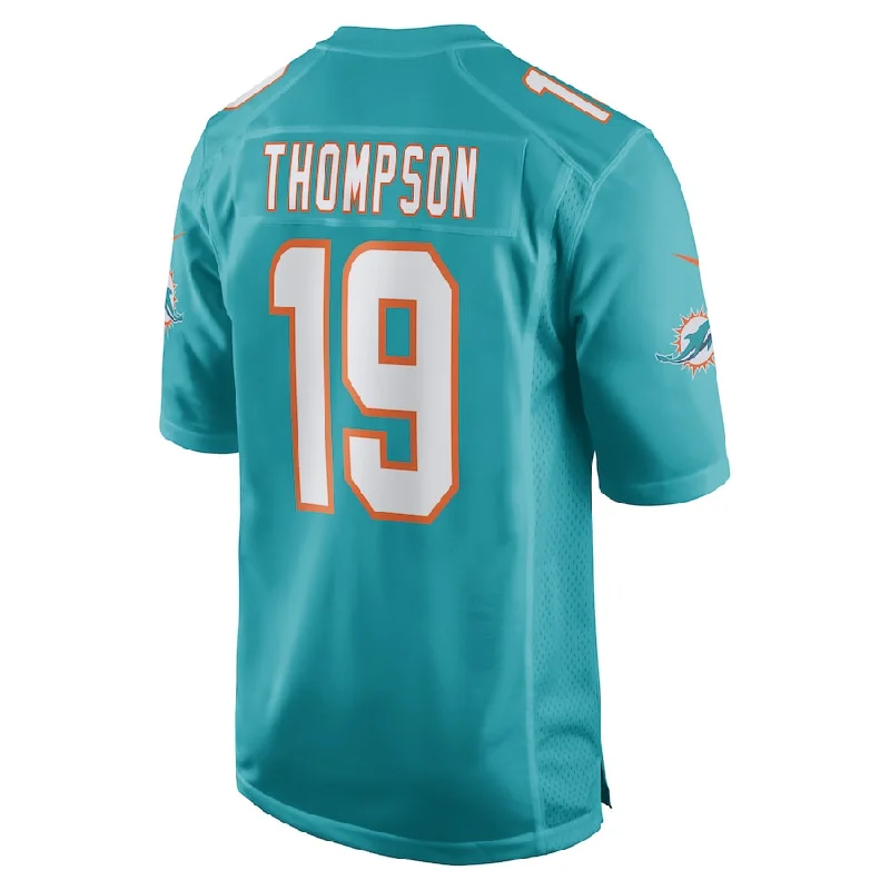 Rugby Jerseys With Customized Team Designs-M.Dolphins #19 Skylar Thompson Aqua Game Player Jersey Stitched American Football Jerseys