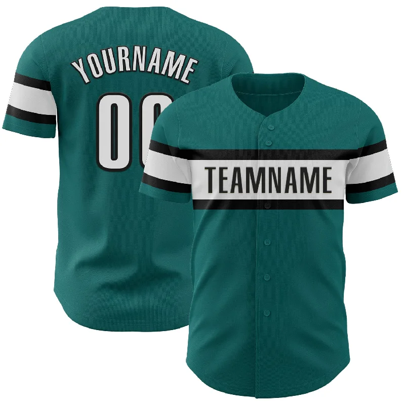 Baseball Jerseys With Custom Text & Team Emblems-Custom Teal White-Black Authentic Baseball Jersey