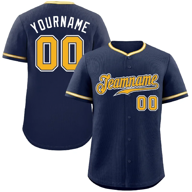 Custom Baseball Jerseys For Family Fun Days-Custom Navy Gold-White Classic Style Authentic Baseball Jersey