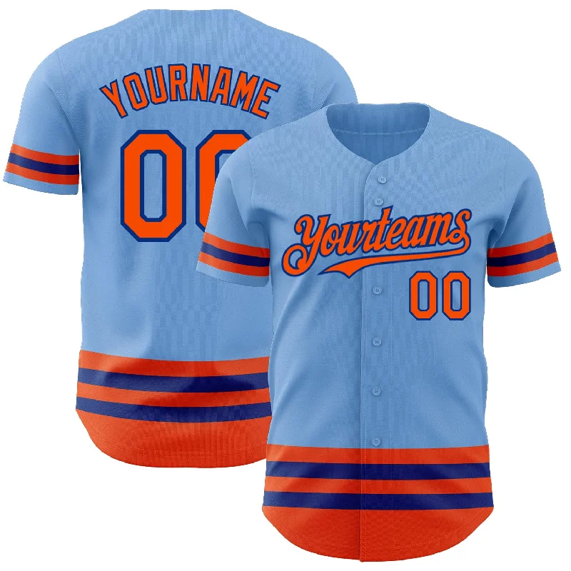 Baseball Jerseys With Custom Back Text-Custom Light Blue Orange-Royal Line Authentic Baseball Jersey