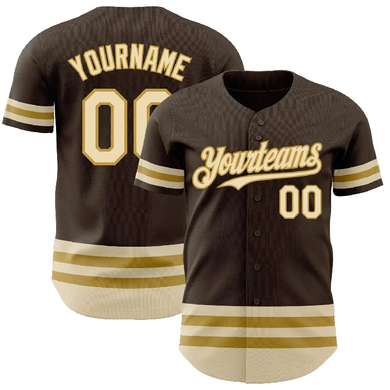 Personalized Baseball Jerseys-Custom Brown Cream-Old Gold Line Authentic Baseball Jersey