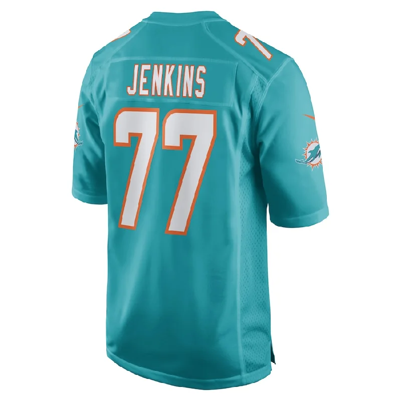 Custom Rugby Jerseys For Special Community Events-M.Dolphins #77 John Jenkins Aqua Game Player Jersey Stitched American Football Jerseys