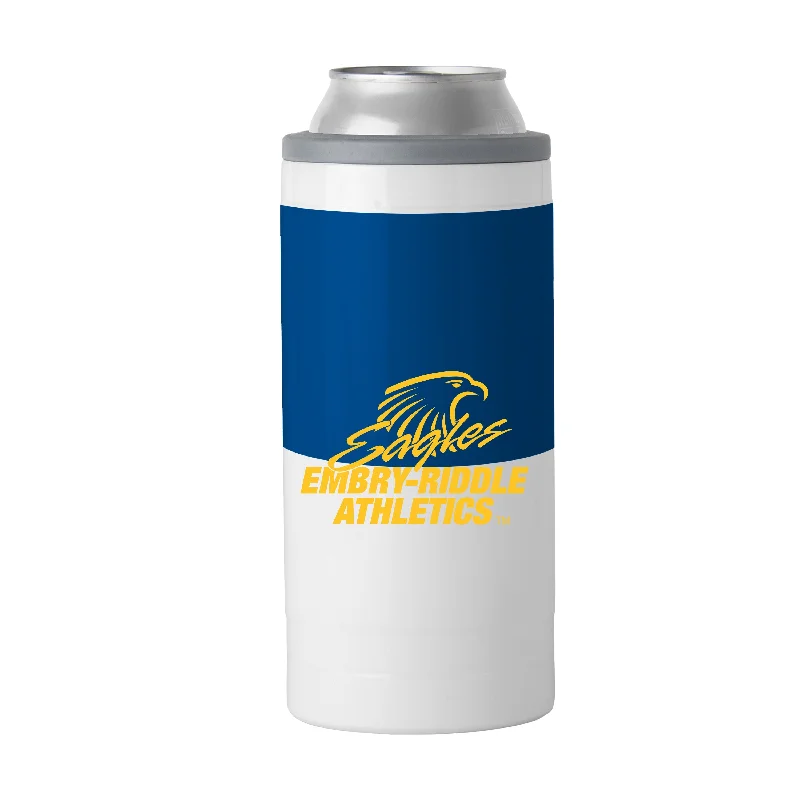 Custom Team Mugs With Bold Team Designs-Embry-Riddle Aeronautical - Daytona 12oz Colorblock Slim Can Coolie