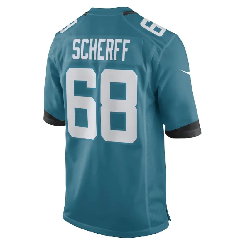 Custom Rugby Jerseys For Leagues and Tournaments-J.Jaguars #68 Brandon Scherff Teal Game Player Jersey Stitched American Football Jerseys