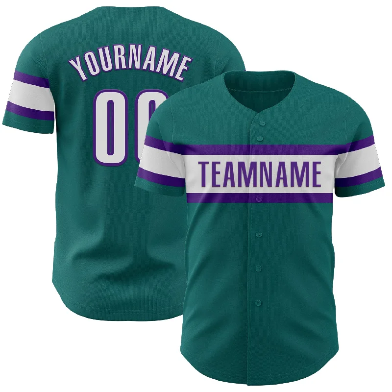 Baseball Jerseys With Custom Number Placement-Custom Teal White-Purple Authentic Baseball Jersey